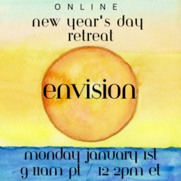 Words envision over a painting of a sunrise